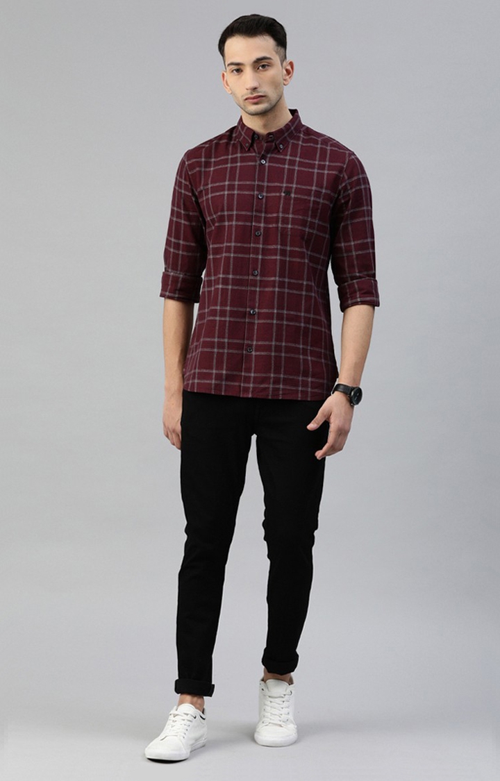 The Bear House | Men's Maroon Cotton Checked Casual Shirt 1