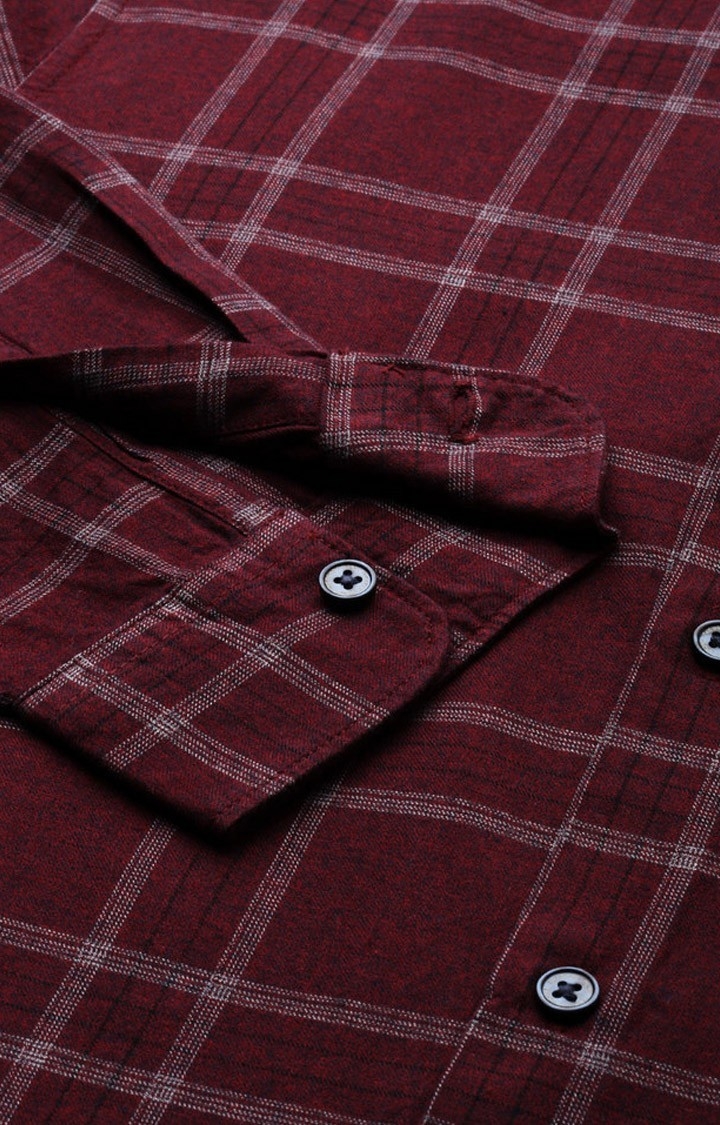 The Bear House | Men's Maroon Cotton Checked Casual Shirt 5