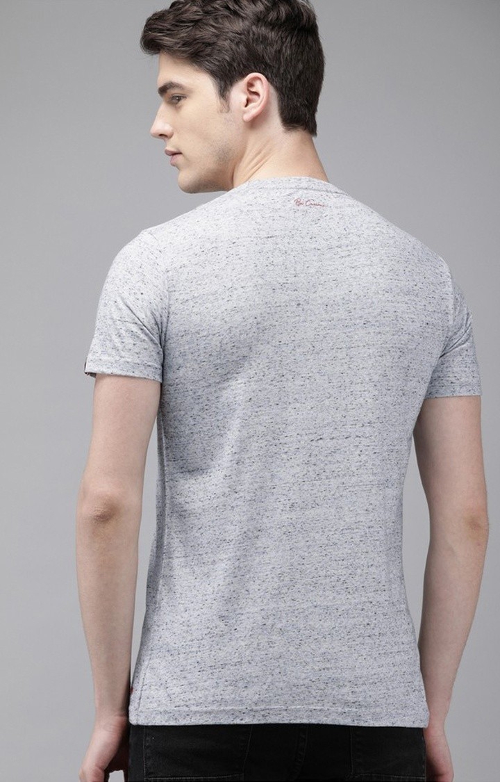 The Bear House | Men's Grey Cotton Melange Texture T-shirt 3