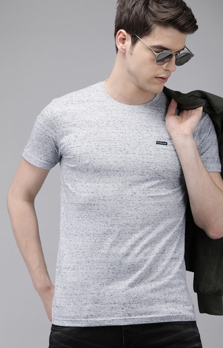 The Bear House | Men's Grey Cotton Melange Texture T-shirt 0