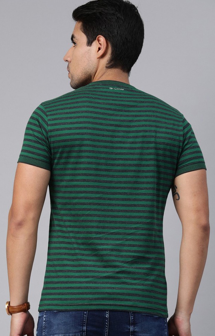 The Bear House | Men's Green Cotton Striped T-shirt 3