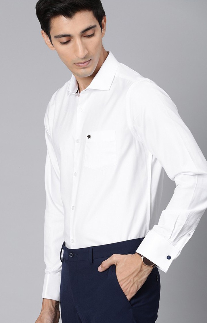 The Bear House | Men's White Cotton Solid Formal Shirt 0