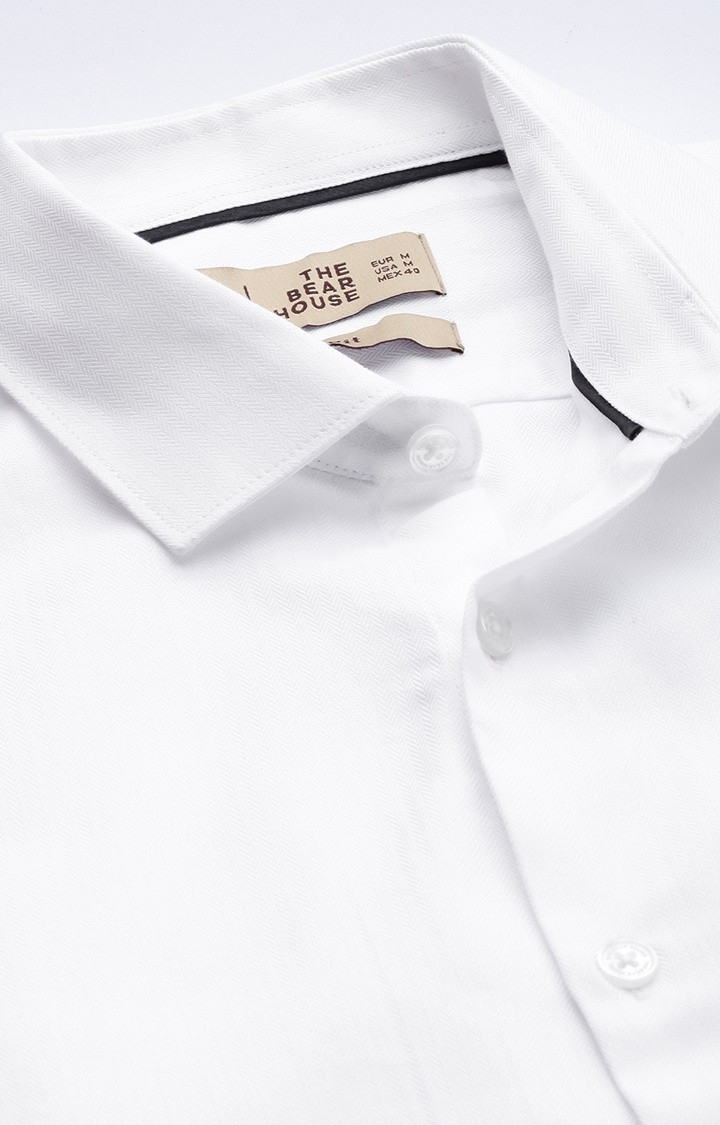 The Bear House | Men's White Cotton Solid Formal Shirt 4