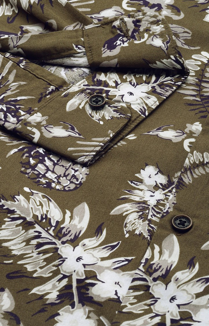 Men's Green Cotton Floral Casual Shirt