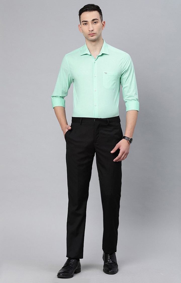 The Bear House | Men's Green Cotton Solid Formal Shirt 1