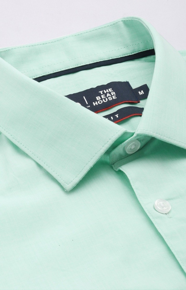 The Bear House | Men's Green Cotton Solid Formal Shirt 5