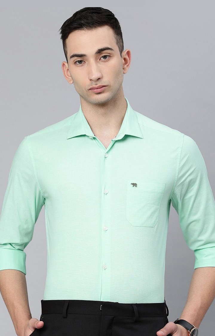The Bear House | Men's Green Cotton Solid Formal Shirt 0