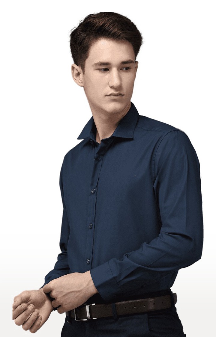 Blue Men'S Cotton Solid Button Down Formal Shirts