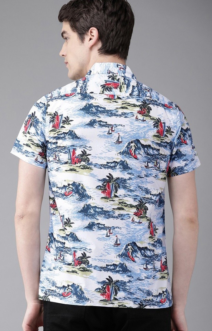 The Bear House | Men's Blue Cotton Printed Casual Shirt 5