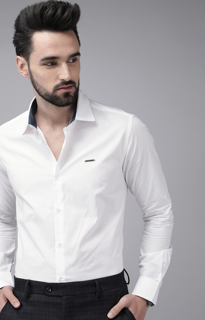 The Bear House | Men's White Cotton Solid Formal Shirt 0