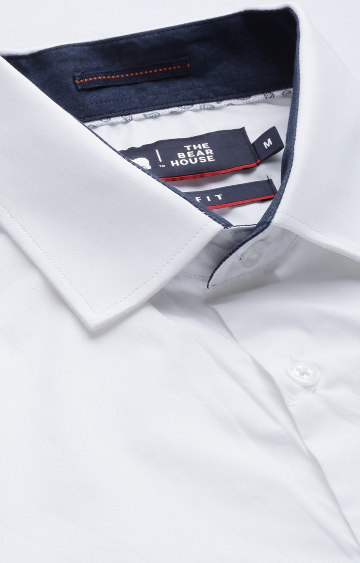 The Bear House | Men's White Cotton Solid Formal Shirt 4
