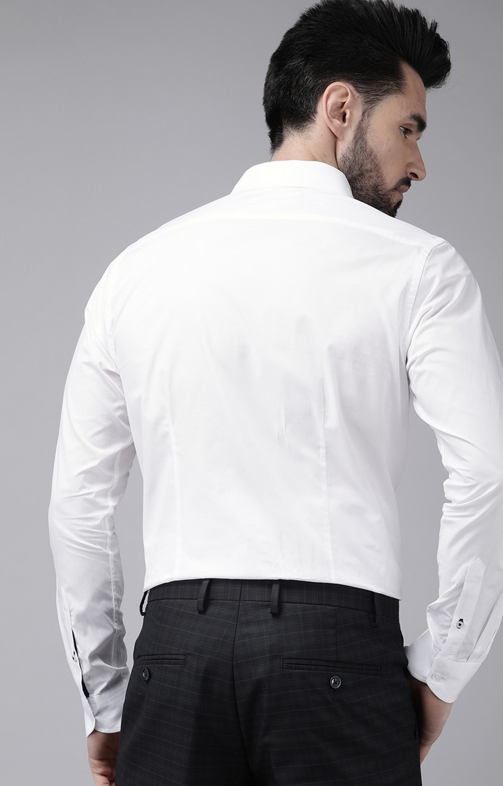 The Bear House | Men's White Cotton Solid Formal Shirt 3