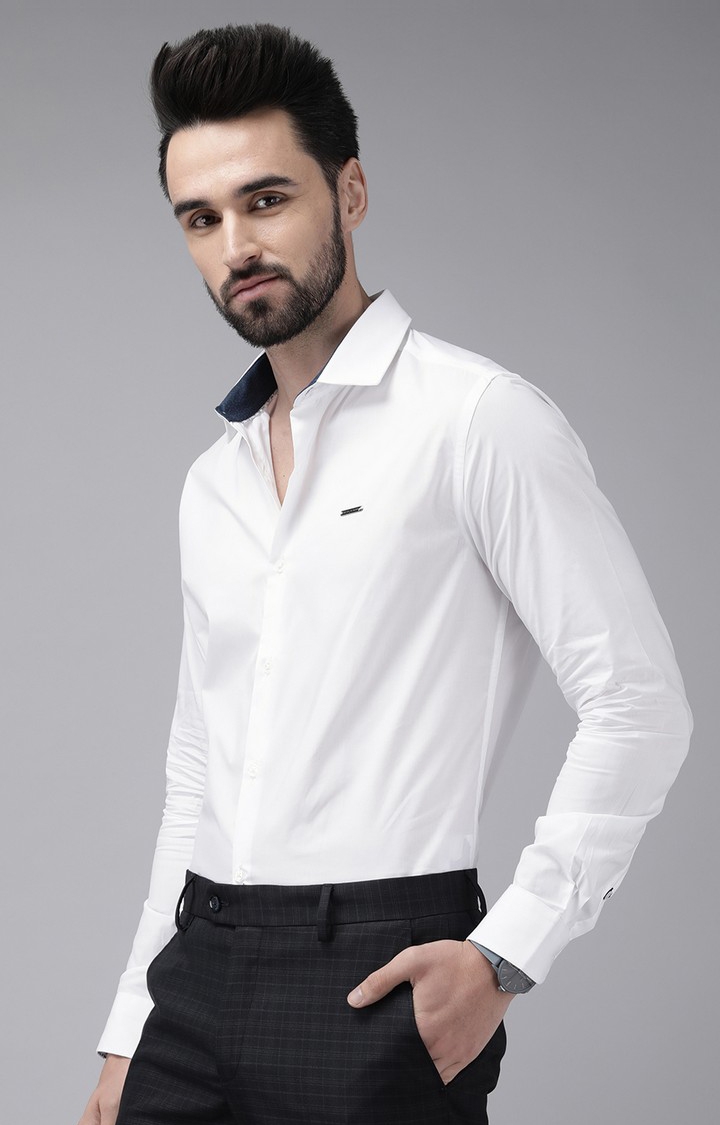 The Bear House | Men's White Cotton Solid Formal Shirt 2