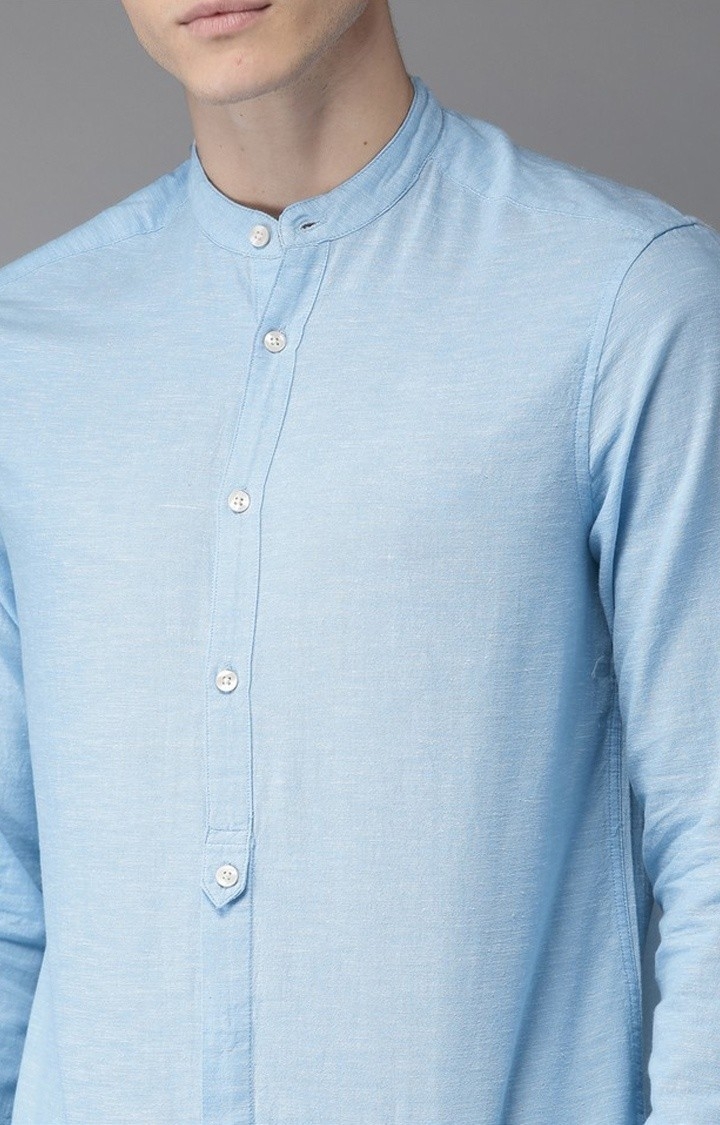 The Bear House | Men's Blue Cotton Melange Texture Casual Shirt 4