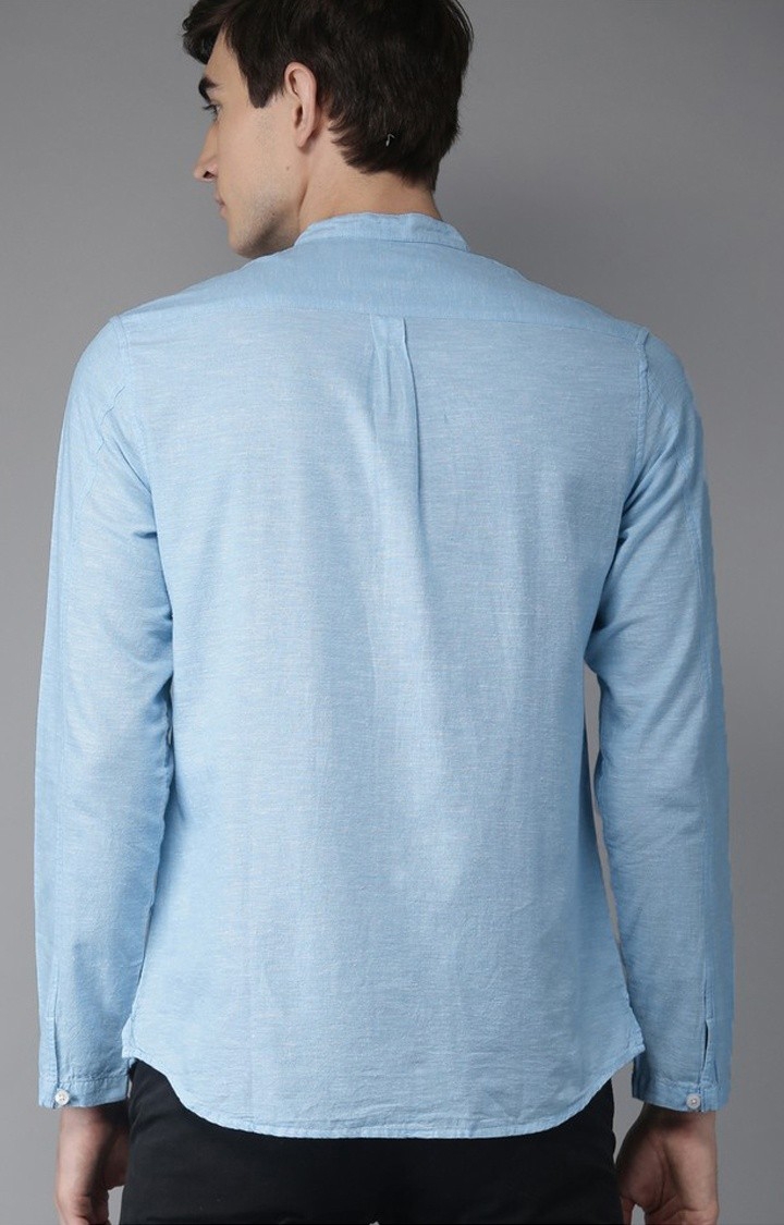 The Bear House | Men's Blue Cotton Melange Texture Casual Shirt 3