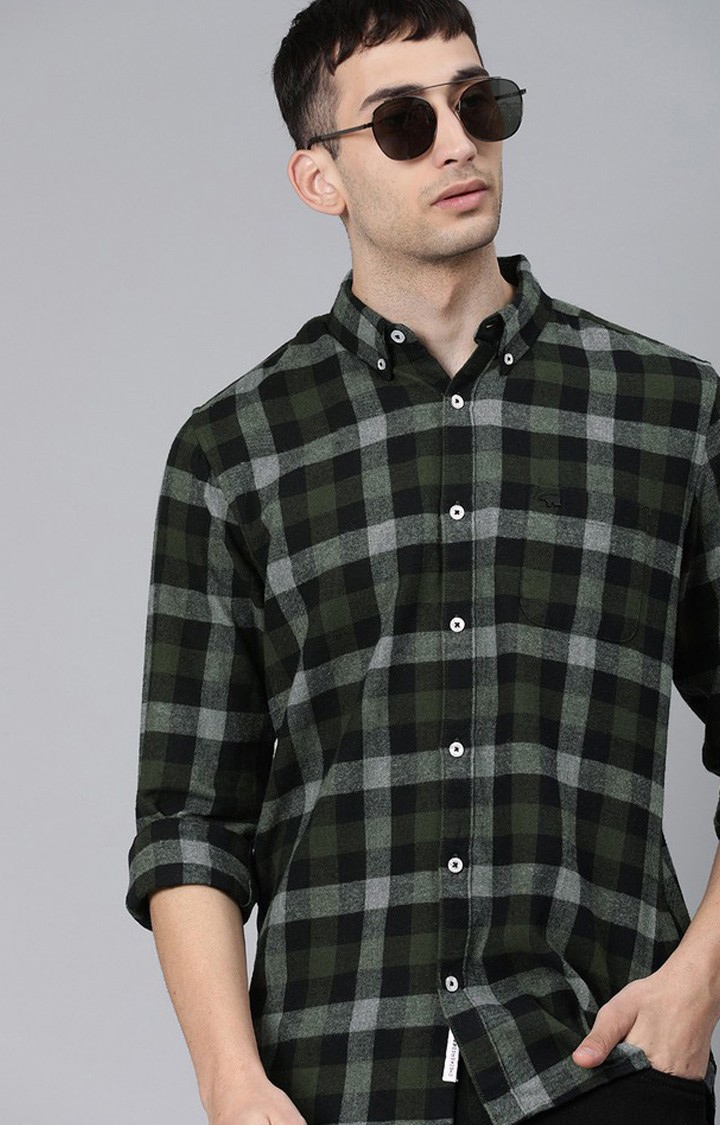 The Bear House | Men's Green Cotton Checked Casual Shirt 3