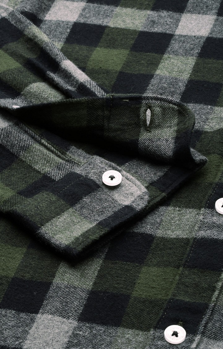 The Bear House | Men's Green Cotton Checked Casual Shirt 5