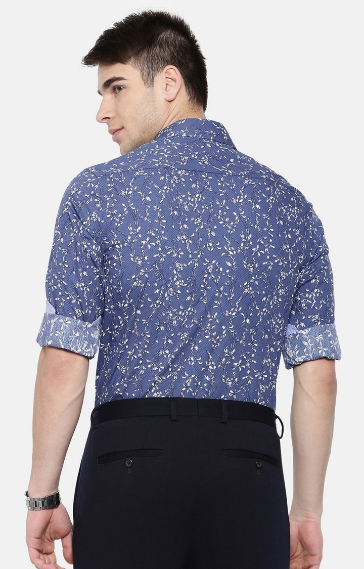 The Bear House | Men's Blue Cotton Floral Formal Shirt 3