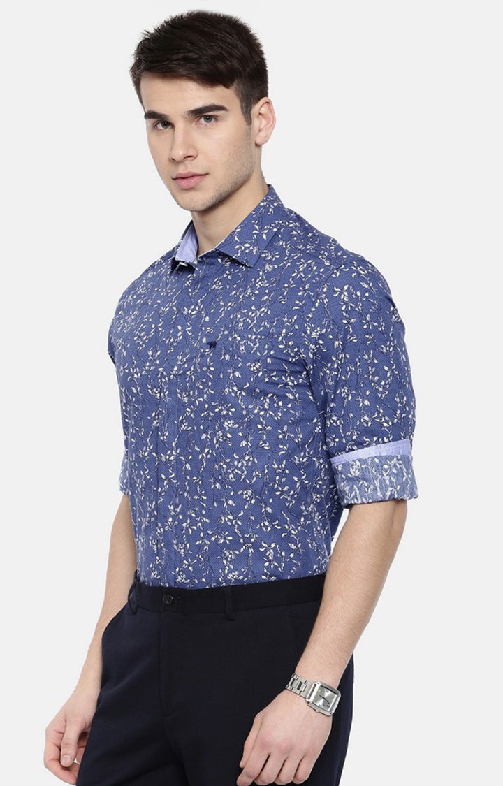 The Bear House | Men's Blue Cotton Floral Formal Shirt 2