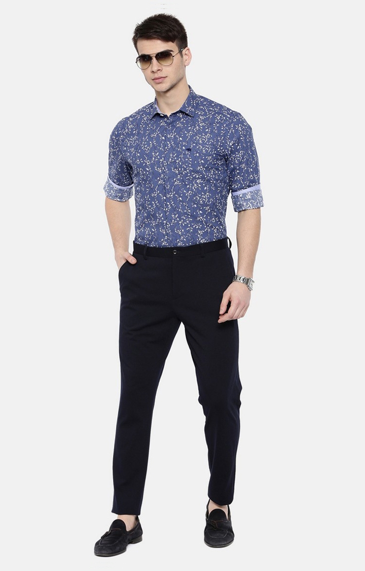 The Bear House | Men's Blue Cotton Floral Formal Shirt 1