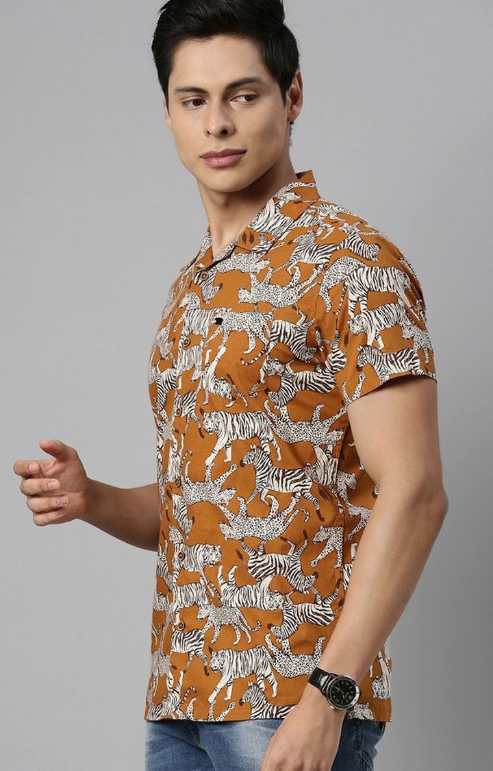 The Bear House | Men's Brown Cotton Printed Casual Shirt 2