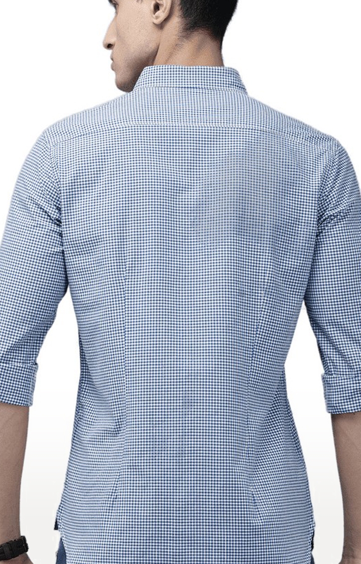 The Bear House | Men's Blue Cotton Checked Casual Shirt 2