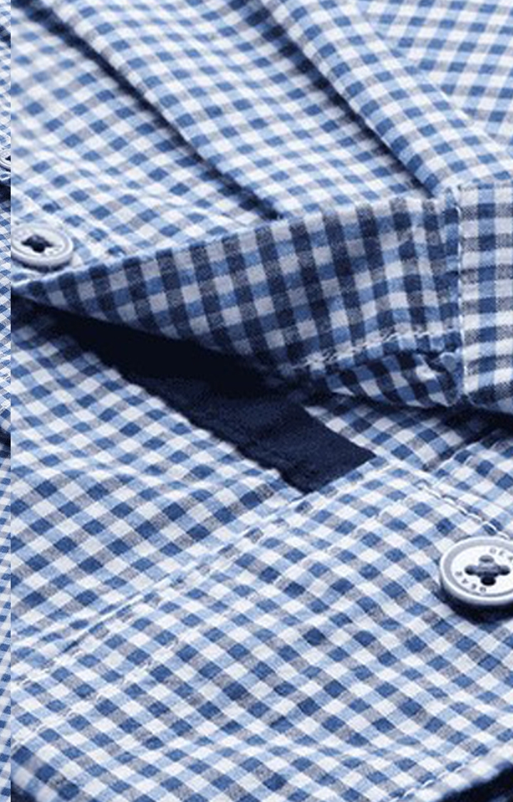 The Bear House | Men's Blue Cotton Checked Casual Shirt 5