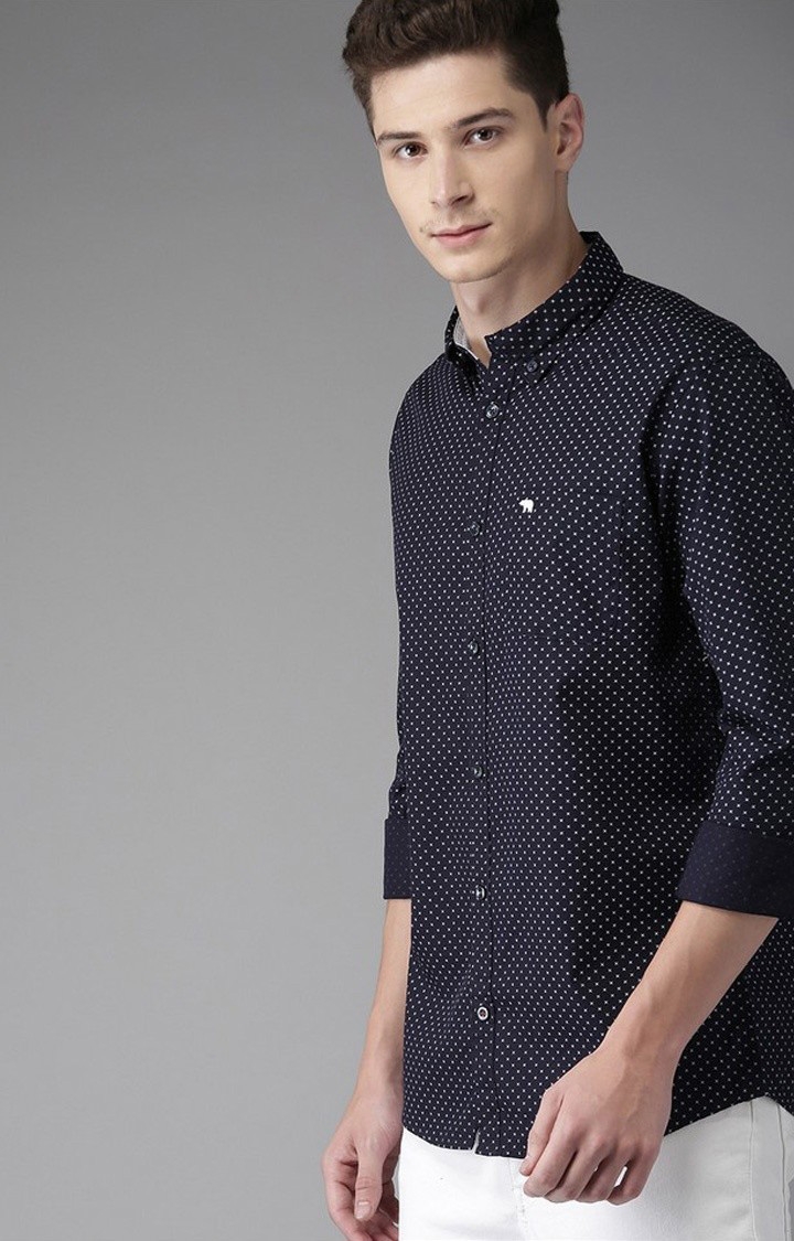 The Bear House | Men's Navy Blue Cotton Printed Casual Shirt 2
