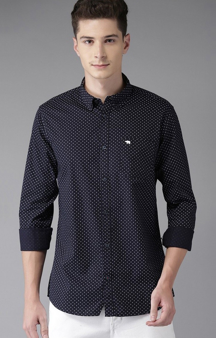 The Bear House | Men's Navy Blue Cotton Printed Casual Shirt 0