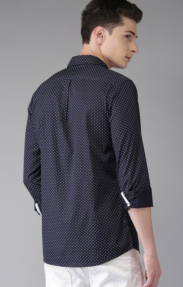 The Bear House | Men's Navy Blue Cotton Printed Casual Shirt 3
