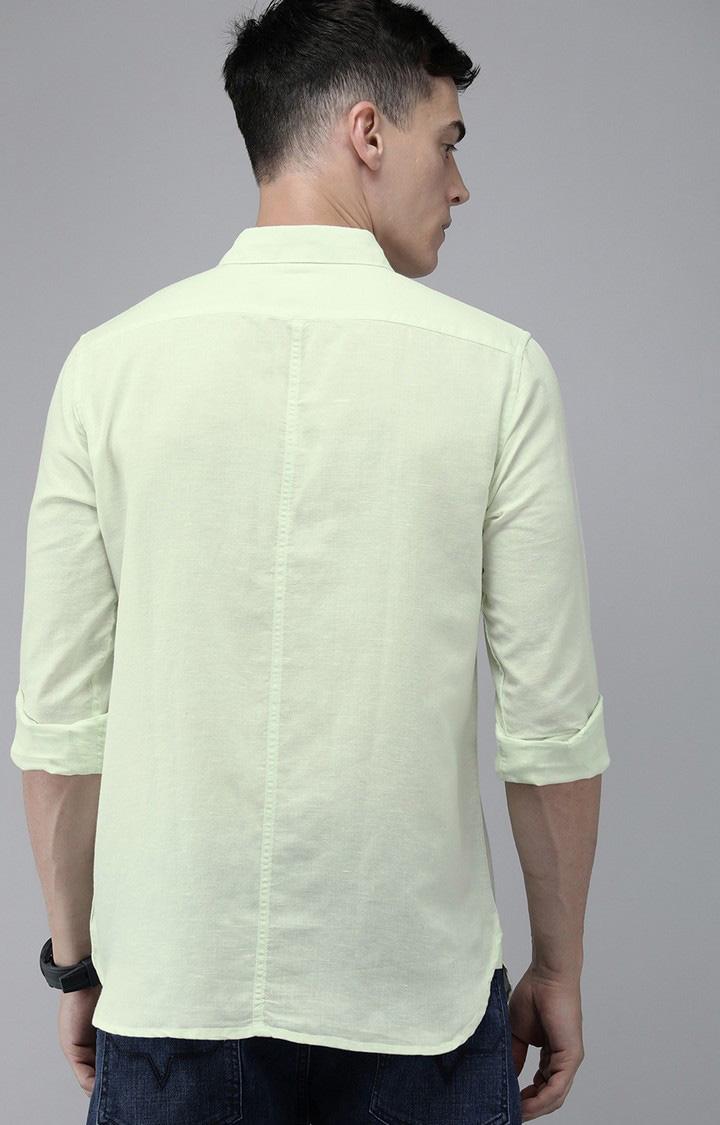 Men's Green Cotton Blend Solid Casual Shirt
