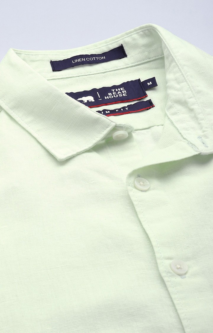 Men's Green Cotton Blend Solid Casual Shirt