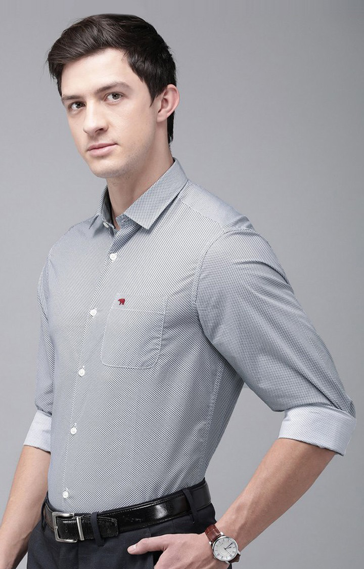 Men's Grey Cotton Printed Formal Shirt