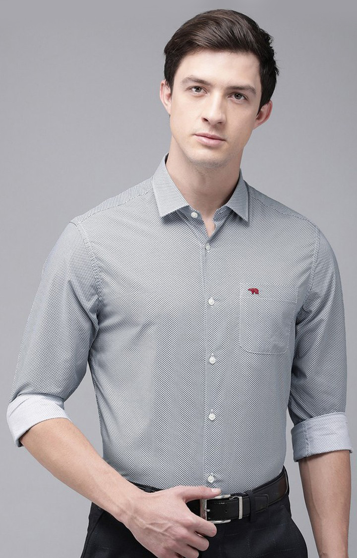 Men's Grey Cotton Printed Formal Shirt