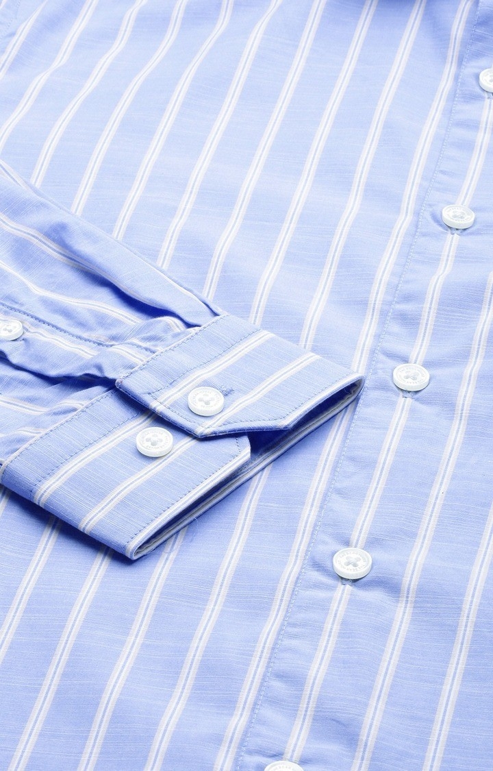 The Bear House | Men's Blue Cotton Striped Formal Shirt 5