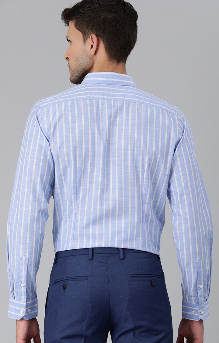 The Bear House | Men's Blue Cotton Striped Formal Shirt 2