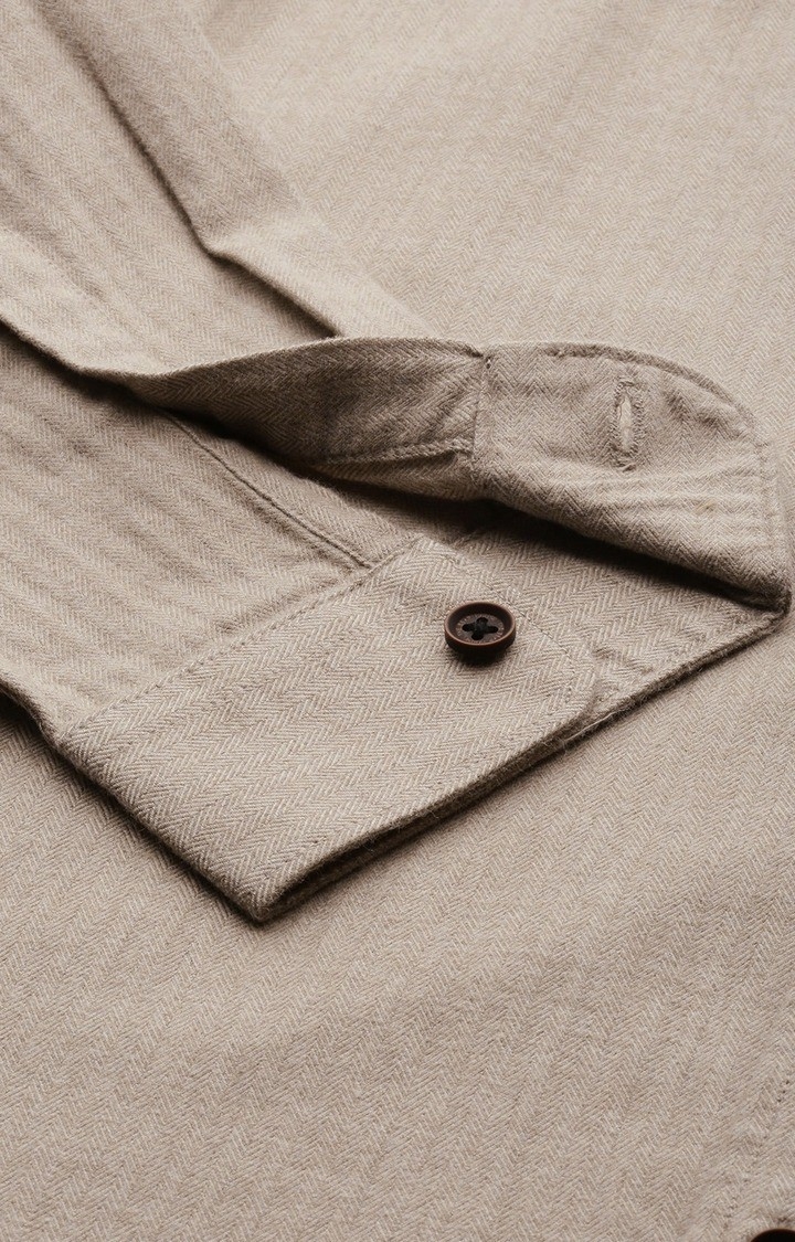 The Bear House | Men's Beige Cotton Textured Casual Shirt 5