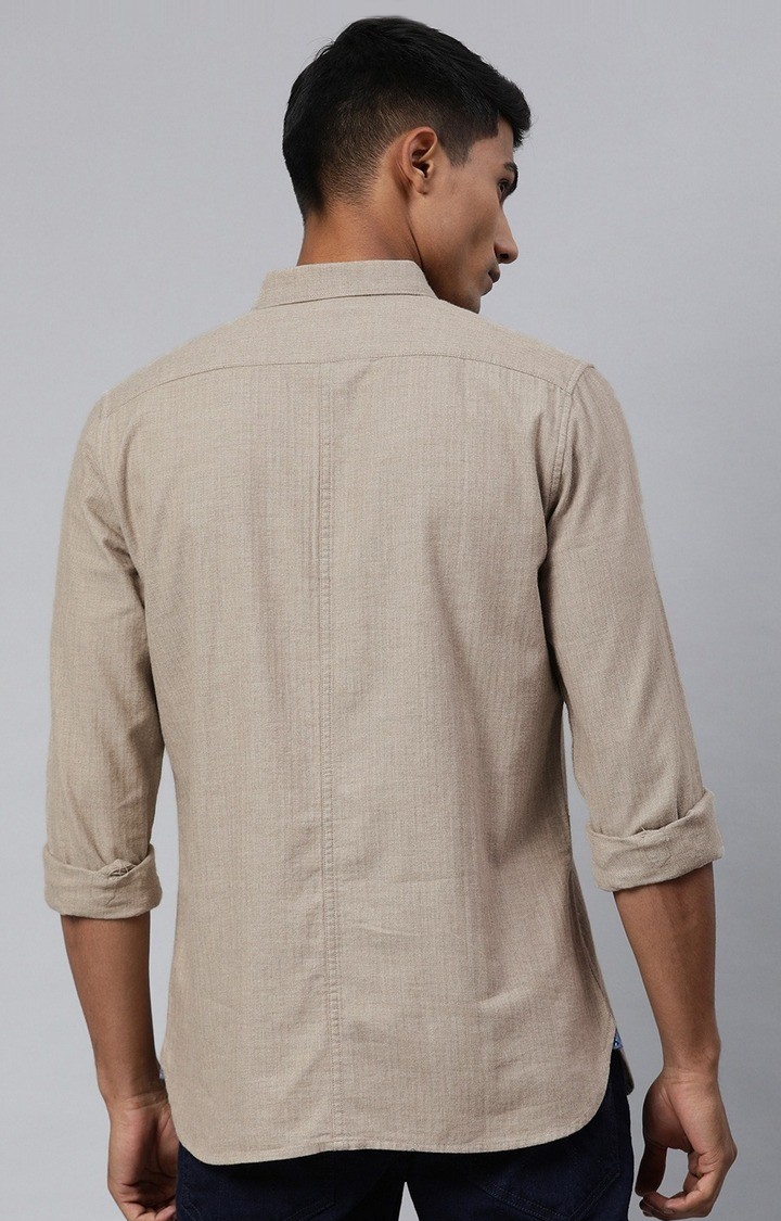 The Bear House | Men's Beige Cotton Textured Casual Shirt 3