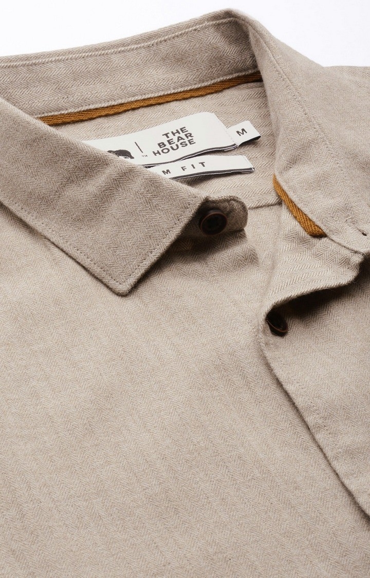 The Bear House | Men's Beige Cotton Textured Casual Shirt 4