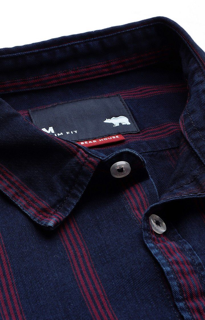 Men's Navy Cotton Striped Casual Shirt