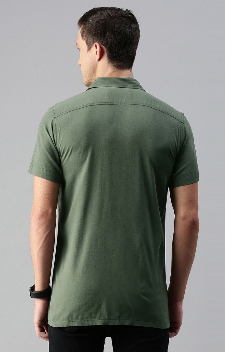 The Bear House | Men's Green Viscose Solid Casual Shirt 3