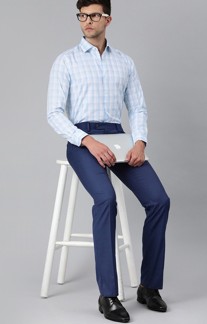 The Bear House | Men's Blue Cotton Checked Formal Shirt 1