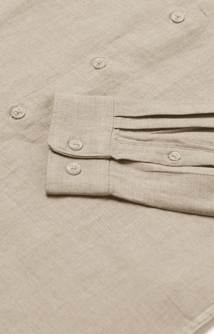 The Bear House | Men's Beige Cotton Melange Texture Casual Shirt 5