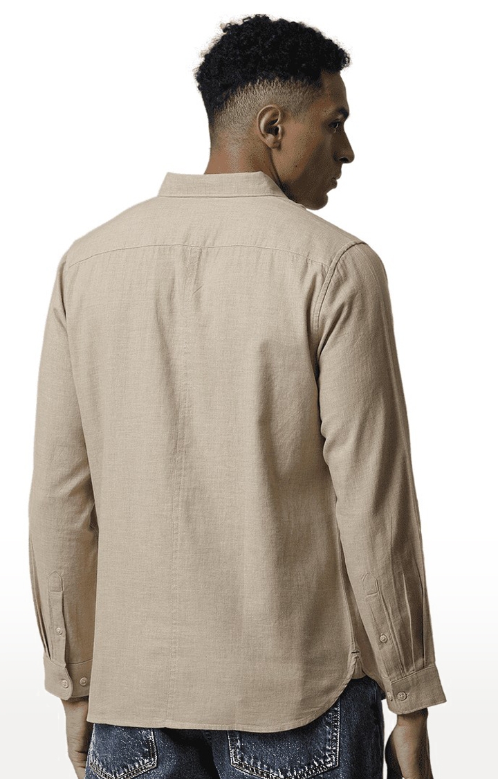 The Bear House | Men's Beige Cotton Melange Texture Casual Shirt 3
