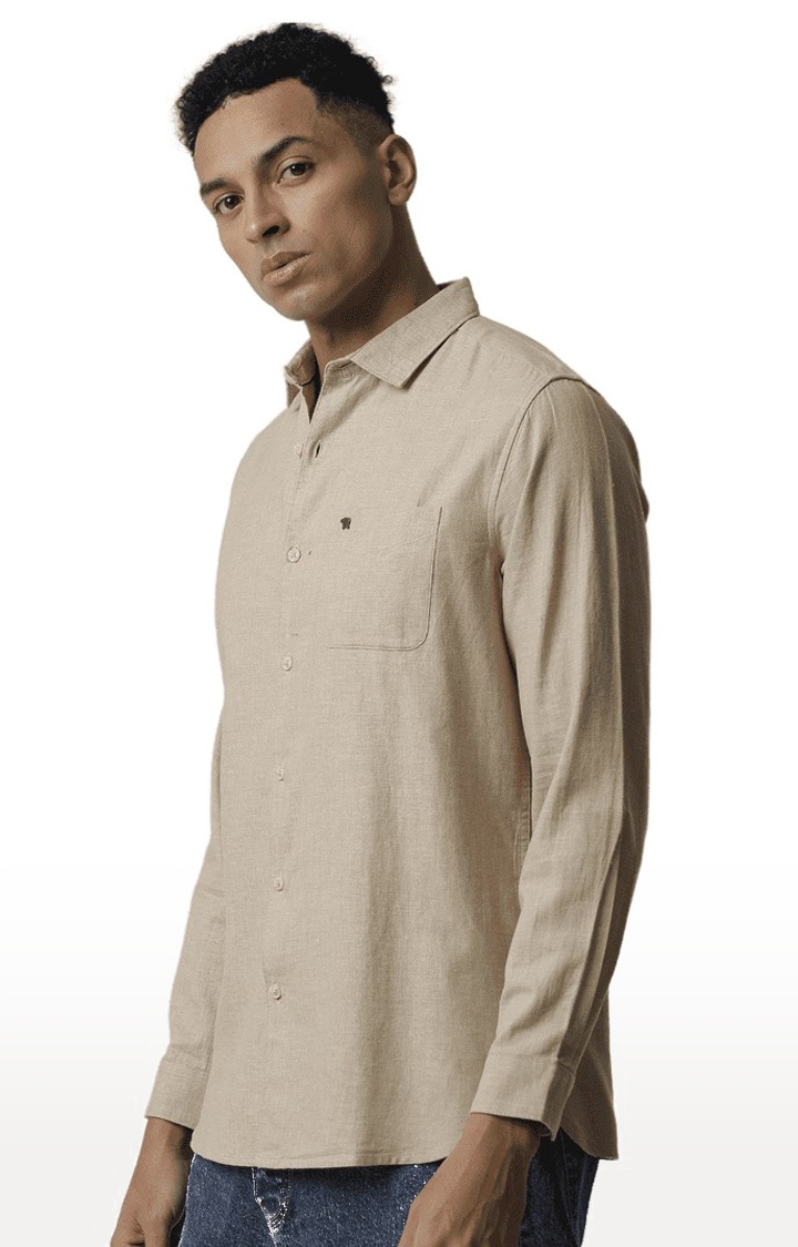 The Bear House | Men's Beige Cotton Melange Texture Casual Shirt 2