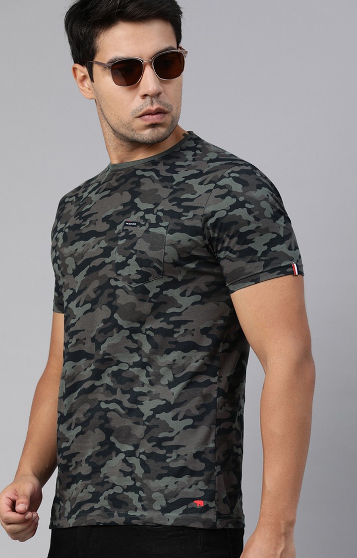The Bear House | Men's Black Cotton Camouflage T-shirt 2