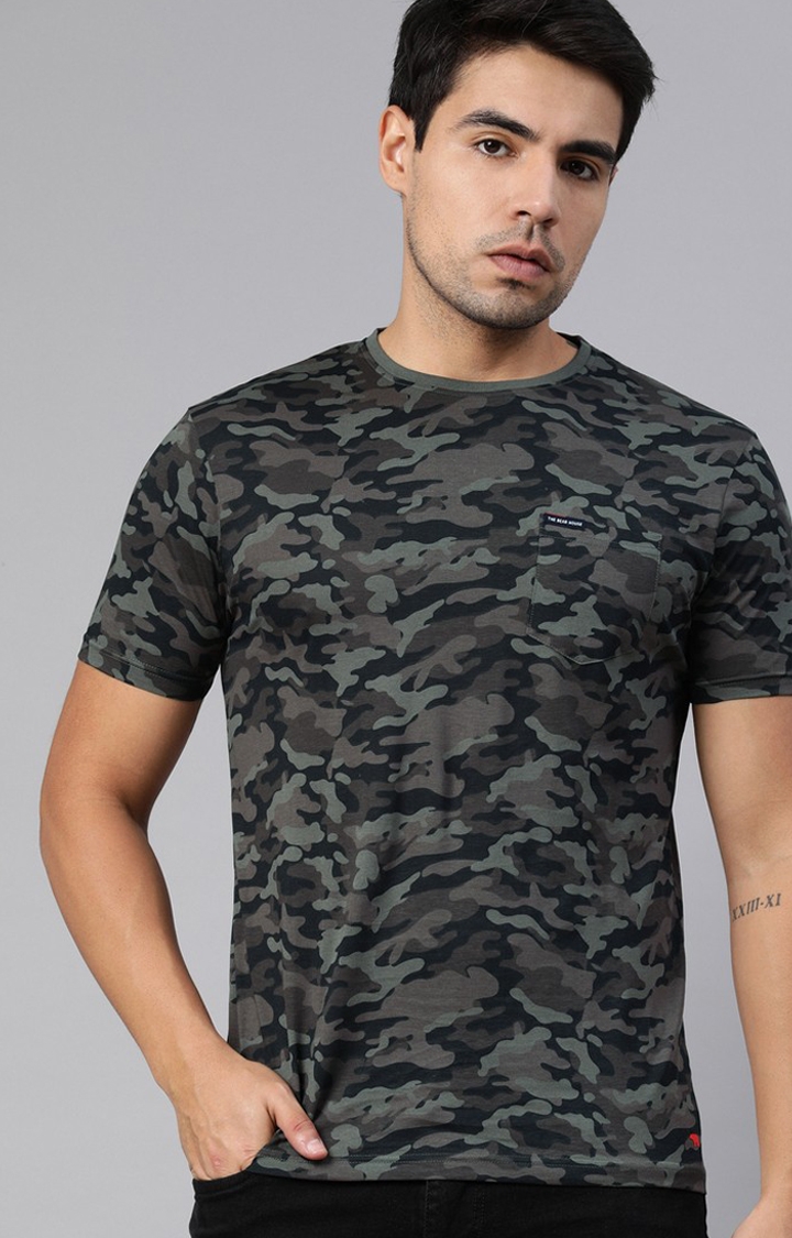 The Bear House | Men's Black Cotton Camouflage T-shirt 0
