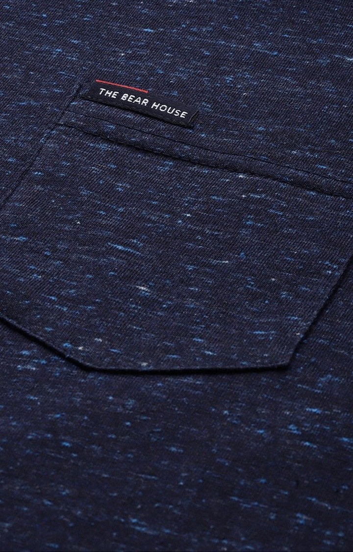 The Bear House | Men's Blue Cotton Blend Solid T-shirt 4