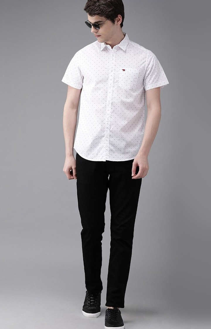 The Bear House | Men's White Cotton Printed Casual Shirt 1