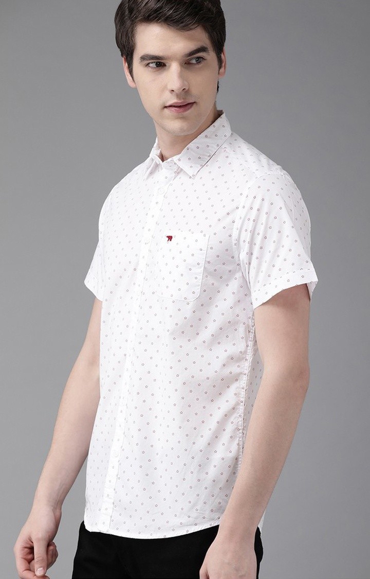 The Bear House | Men's White Cotton Printed Casual Shirt 2